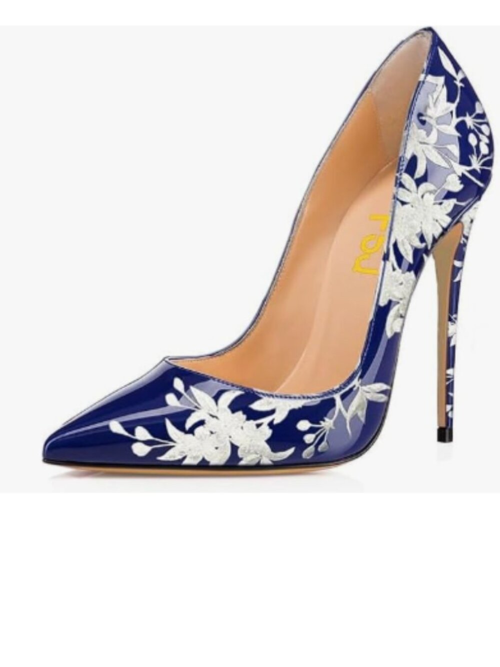 FSJ Blue White Flower High Heel Pump Stilettos Pointy Toe Evening Party Shoes